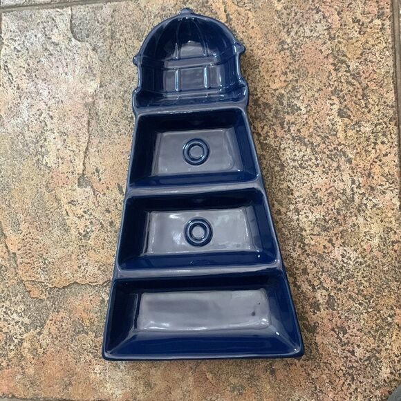 Light House Appetizer Trinket Decorator Serving Tray Navy Blue 4 Separate Areas - Picture 5 of 7